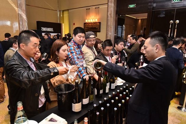 Guests enjoy a selection of wines at the Pinot Noir counter in the California room